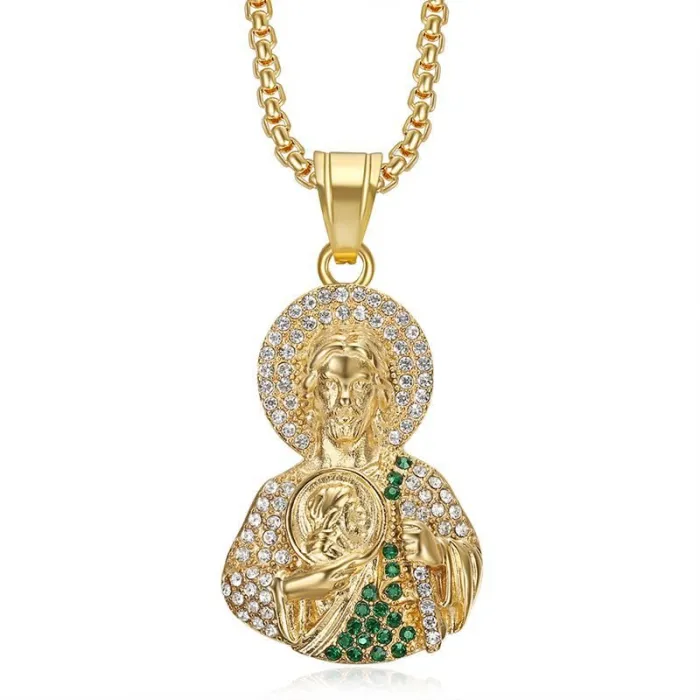 Wholesale St. Jude Pendant Necklace – Bulk Gold-Plated Stainless Steel Hip Hop Jewelry at Factory Price