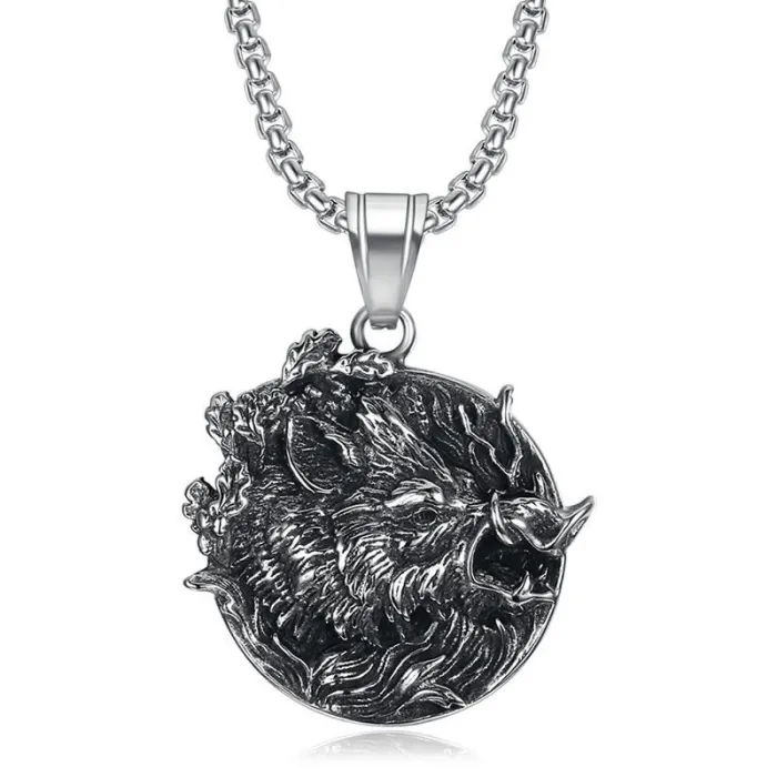 Wholesale Viking Boar Head Pendant – Bulk Titanium Steel Norse Odin Necklace for Men at Factory Price