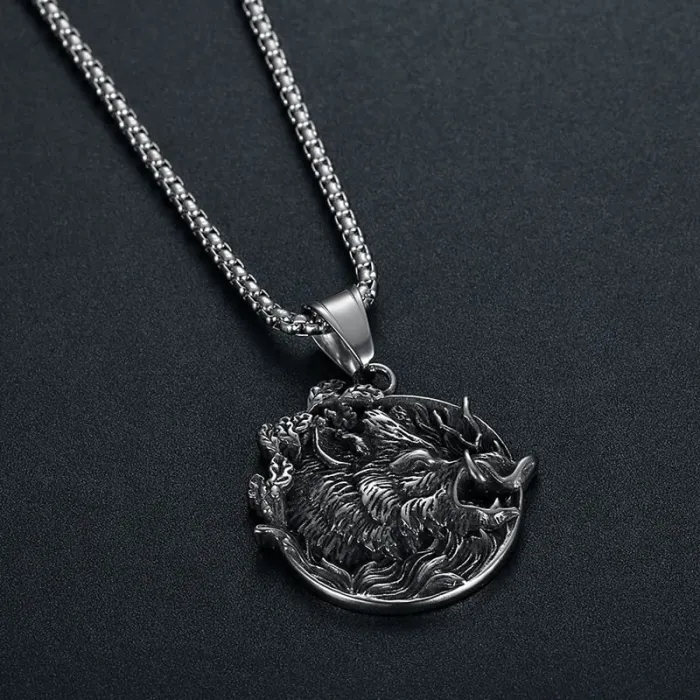 Wholesale Viking Boar Head Pendant – Bulk Titanium Steel Norse Odin Necklace for Men at Factory Price