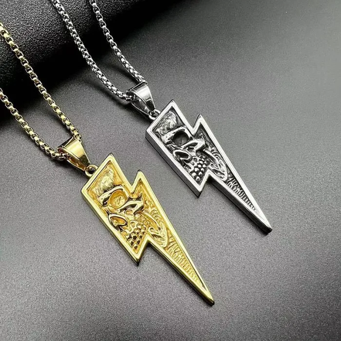 Wholesale Punk Skull Pendant Necklace – Bulk Lightning Titanium Steel Jewelry for Men at Factory Price