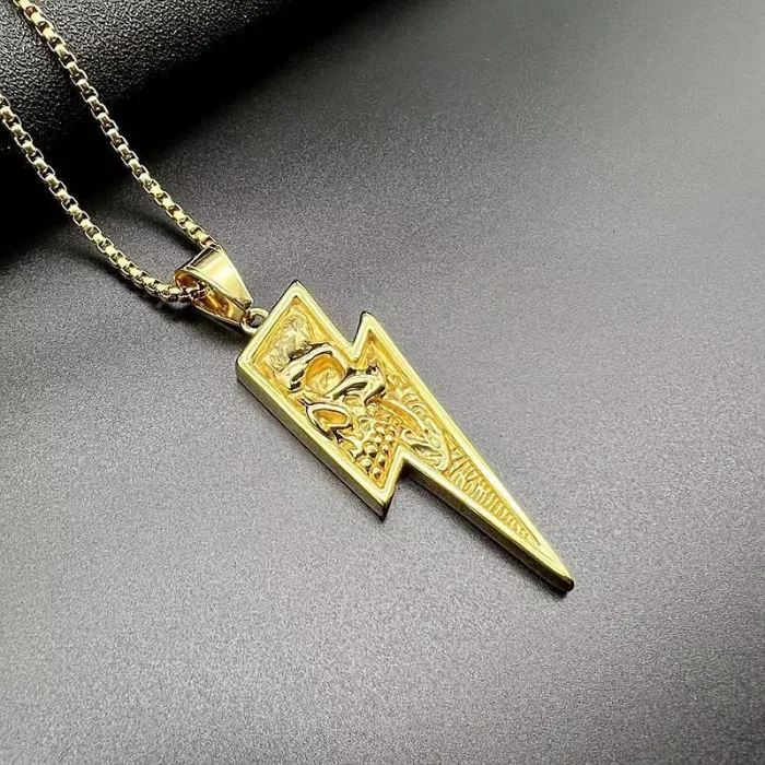 Wholesale Punk Skull Pendant Necklace – Bulk Lightning Titanium Steel Jewelry for Men at Factory Price