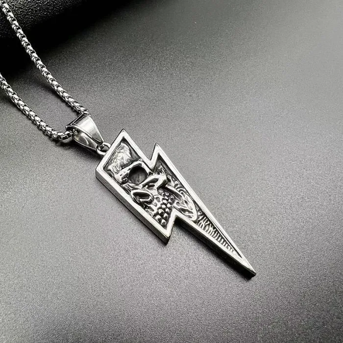 Wholesale Punk Skull Pendant Necklace – Bulk Lightning Titanium Steel Jewelry for Men at Factory Price