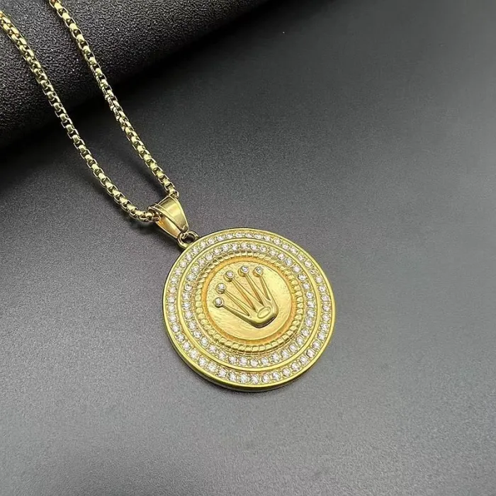 Wholesale Crown Bead Pendant Necklace – Bulk Gold-Plated Titanium Steel Hip Hop Jewelry with CZ at Factory Price