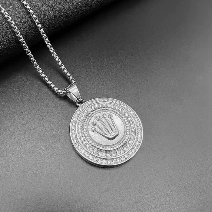 Wholesale Crown Bead Pendant Necklace – Bulk Gold-Plated Titanium Steel Hip Hop Jewelry with CZ at Factory Price