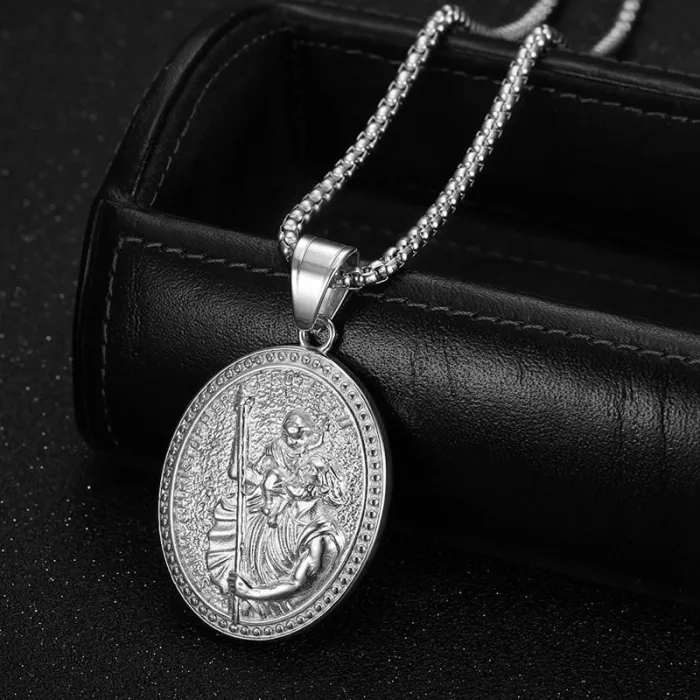 Wholesale Hip Hop Saint Christopher Pendant Necklace | Titanium Steel Vacuum Plated Bulk Supplier & Factory Price