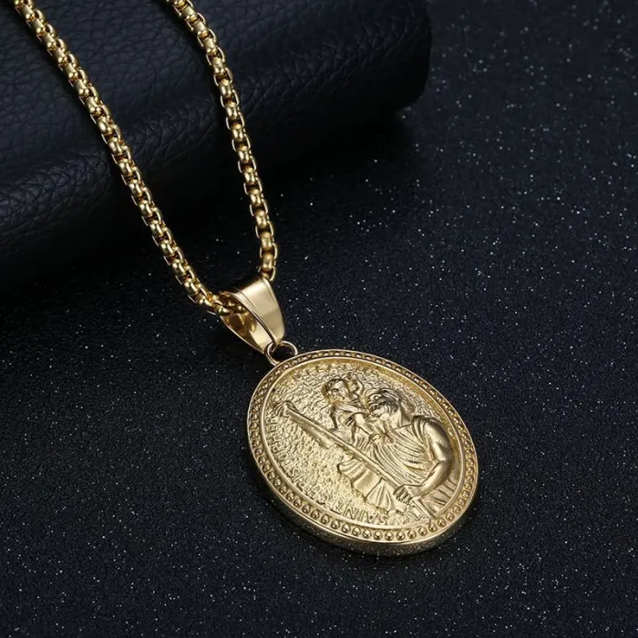Wholesale Hip Hop Saint Christopher Pendant Necklace | Titanium Steel Vacuum Plated Bulk Supplier & Factory Price
