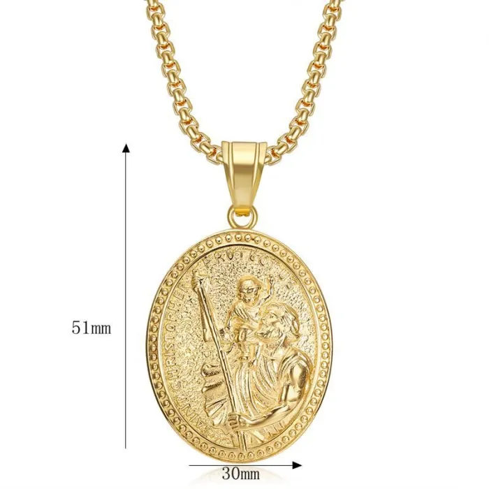 Wholesale Hip Hop Saint Christopher Pendant Necklace | Titanium Steel Vacuum Plated Bulk Supplier & Factory Price