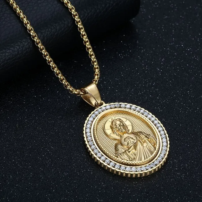 Wholesale Hip Hop Saint Jude Pendant Necklace | Stainless Steel Vacuum Plated Cubic Zircon Bulk Supplier & Factory Price