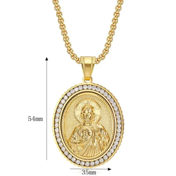 Wholesale Hip Hop Saint Jude Pendant Necklace | Stainless Steel Vacuum Plated Cubic Zircon Bulk Supplier & Factory Price