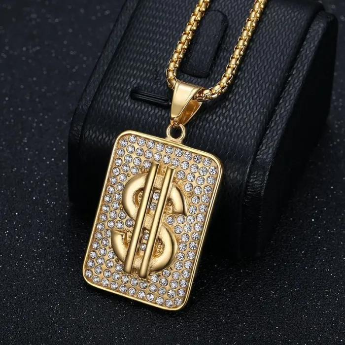 Wholesale Hip Hop Dollar Bill Rectangle Pendant Necklace | Stainless Steel Vacuum Plated Bulk Supplier & Factory Price