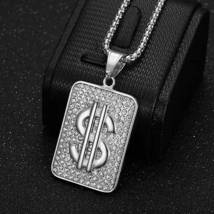 Wholesale Hip Hop Dollar Bill Rectangle Pendant Necklace | Stainless Steel Vacuum Plated Bulk Supplier & Factory Price