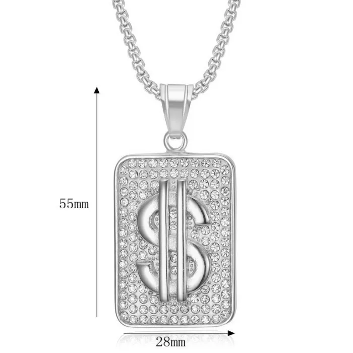 Wholesale Hip Hop Dollar Bill Rectangle Pendant Necklace | Stainless Steel Vacuum Plated Bulk Supplier & Factory Price
