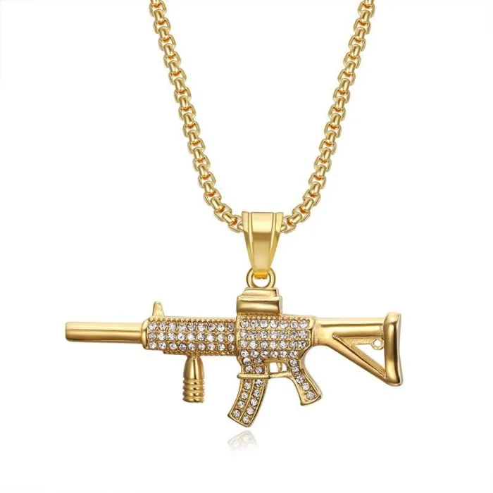 Wholesale Hip Hop M4 Rifle Pendant Necklace | Titanium Steel Vacuum Plated Bulk Supplier & Factory Price