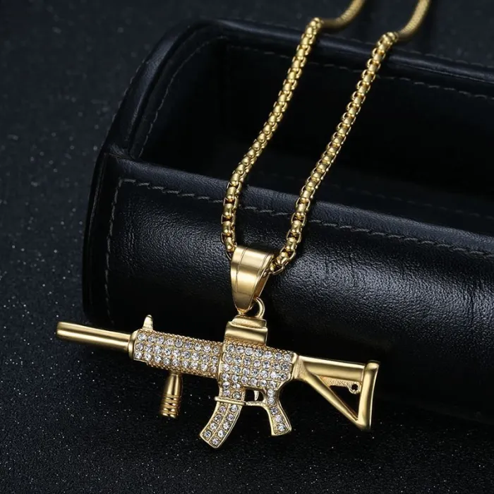 Wholesale Hip Hop M4 Rifle Pendant Necklace | Titanium Steel Vacuum Plated Bulk Supplier & Factory Price