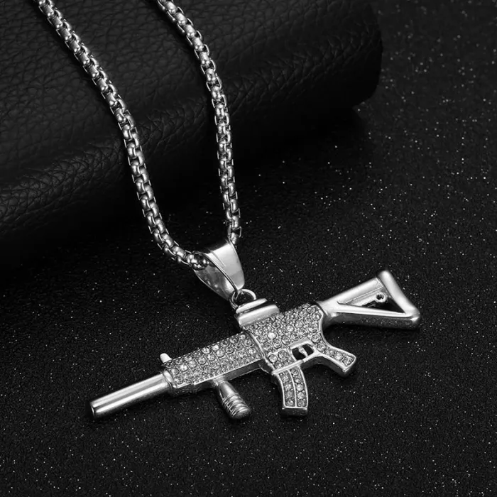 Wholesale Hip Hop M4 Rifle Pendant Necklace | Titanium Steel Vacuum Plated Bulk Supplier & Factory Price