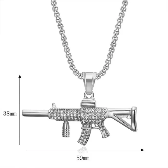 Wholesale Hip Hop M4 Rifle Pendant Necklace | Titanium Steel Vacuum Plated Bulk Supplier & Factory Price