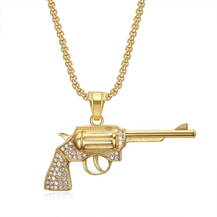 Wholesale Hip Hop Revolver Gun Pendant Necklace | Titanium Steel Vacuum Plated Bulk Supplier & Factory Price