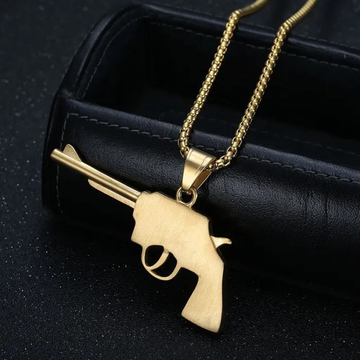Wholesale Hip Hop Revolver Gun Pendant Necklace | Titanium Steel Vacuum Plated Bulk Supplier & Factory Price