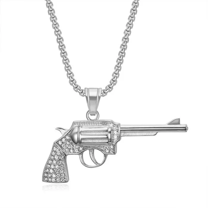 Wholesale Hip Hop Revolver Gun Pendant Necklace | Titanium Steel Vacuum Plated Bulk Supplier & Factory Price