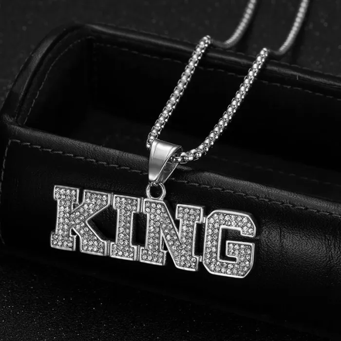 Wholesale Hip Hop KING Crown Pendant Necklace | Titanium Steel Vacuum Plated CZ Bulk Supplier & Factory Price