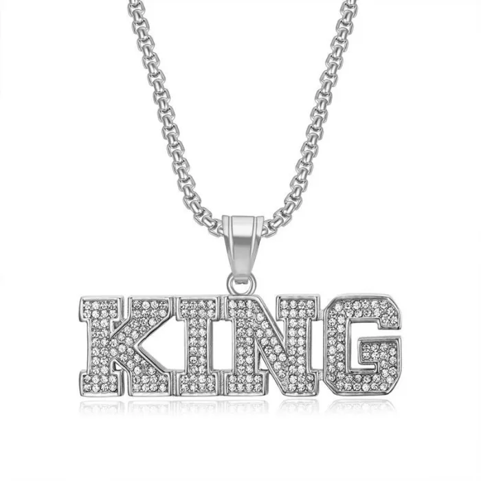 Wholesale Hip Hop KING Crown Pendant Necklace | Titanium Steel Vacuum Plated CZ Bulk Supplier & Factory Price