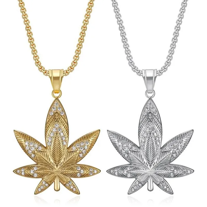 Wholesale Hip Hop Maple Leaf Pendant Necklace | Stainless Steel Vacuum Plated CZ Bulk Supplier & Factory Price