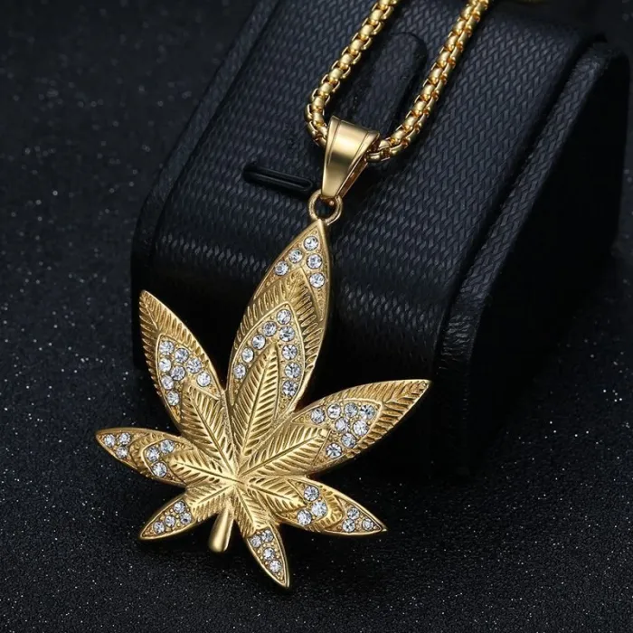 Wholesale Hip Hop Maple Leaf Pendant Necklace | Stainless Steel Vacuum Plated CZ Bulk Supplier & Factory Price
