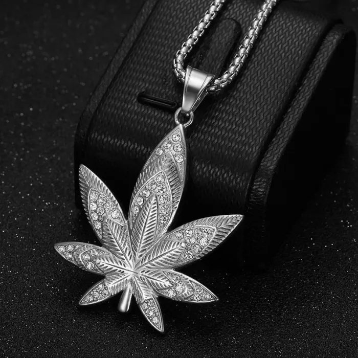 Wholesale Hip Hop Maple Leaf Pendant Necklace | Stainless Steel Vacuum Plated CZ Bulk Supplier & Factory Price