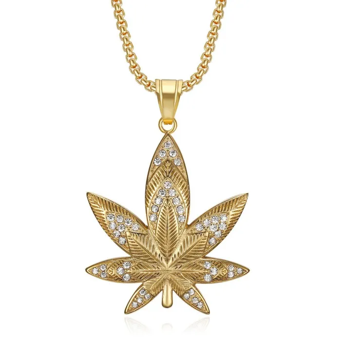 Wholesale Hip Hop Maple Leaf Pendant Necklace | Stainless Steel Vacuum Plated CZ Bulk Supplier & Factory Price