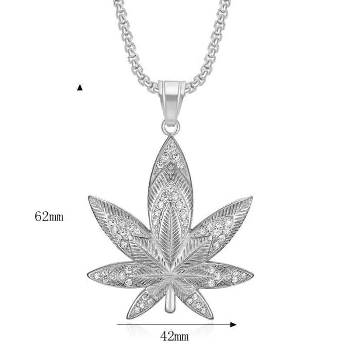 Wholesale Hip Hop Maple Leaf Pendant Necklace | Stainless Steel Vacuum Plated CZ Bulk Supplier & Factory Price