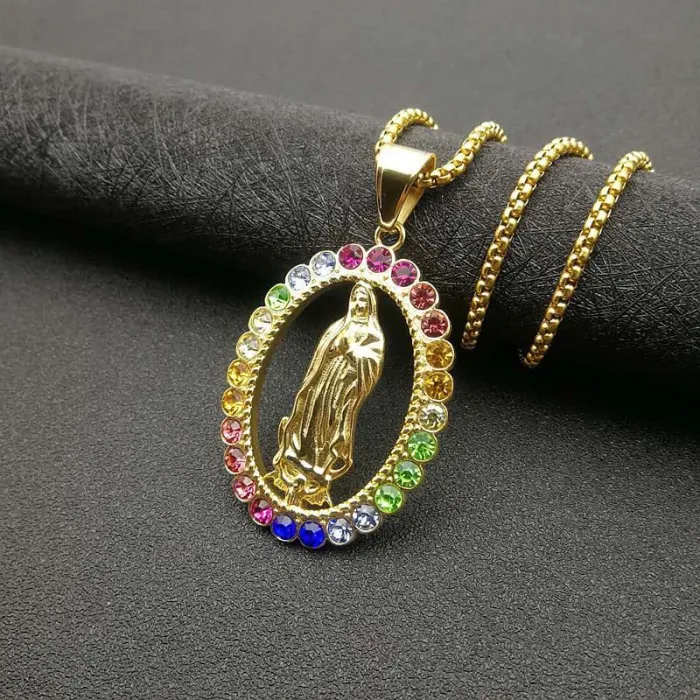 Wholesale Hip Hop Multi-Color CZ Pendant Necklace | Titanium Steel Vacuum Plated Bulk Supplier & Factory Price