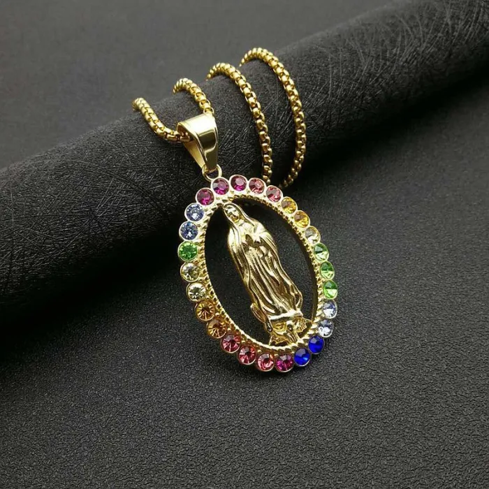 Wholesale Hip Hop Multi-Color CZ Pendant Necklace | Titanium Steel Vacuum Plated Bulk Supplier & Factory Price