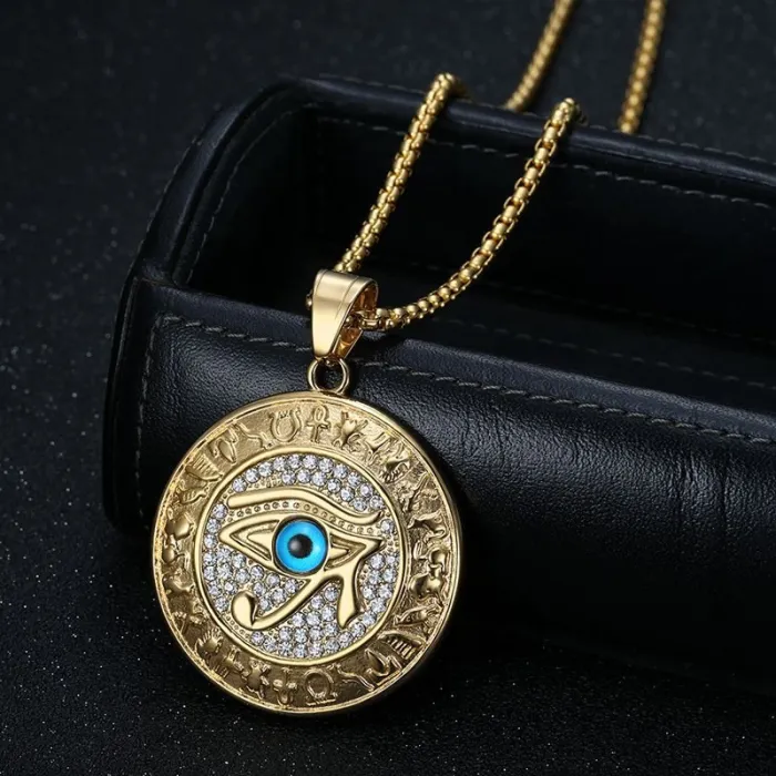 Wholesale Hip Hop Eye of Horus Pendant Necklace | Titanium Steel Vacuum Plated CZ Bulk Supplier & Factory Price