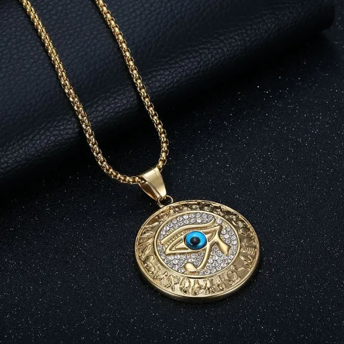 Wholesale Hip Hop Eye of Horus Pendant Necklace | Titanium Steel Vacuum Plated CZ Bulk Supplier & Factory Price