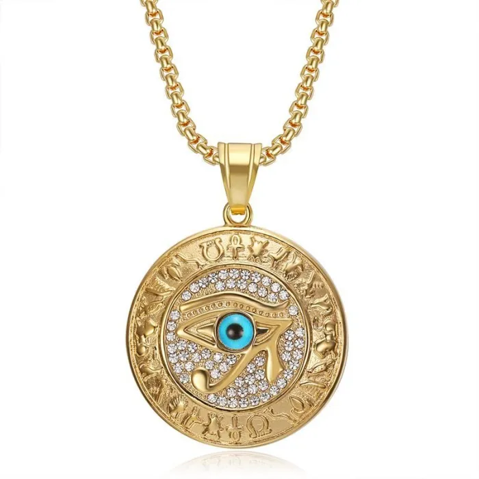 Wholesale Hip Hop Eye of Horus Pendant Necklace | Titanium Steel Vacuum Plated CZ Bulk Supplier & Factory Price