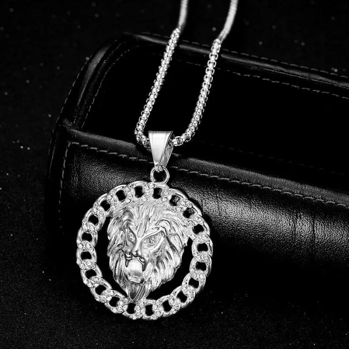 Wholesale Hip Hop Lion Head Pendant Necklace | Titanium Steel Gold Plated CZ Bulk Supplier & Factory Price