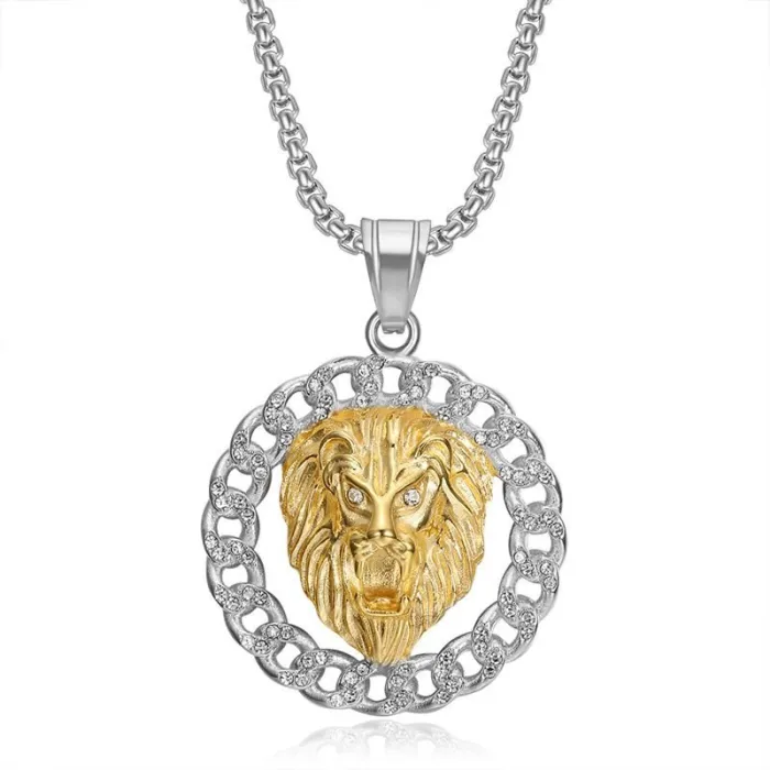 Wholesale Hip Hop Lion Head Pendant Necklace | Titanium Steel Gold Plated CZ Bulk Supplier & Factory Price