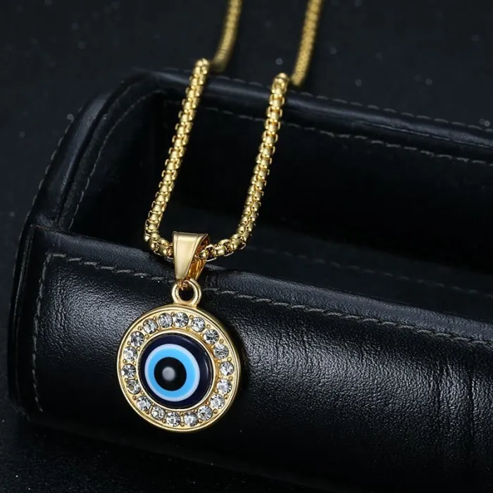 Wholesale Evil Eye Blue Turkish Pendant Necklace | Stainless Steel & Titanium Steel CZ Bulk Supplier & Factory Price