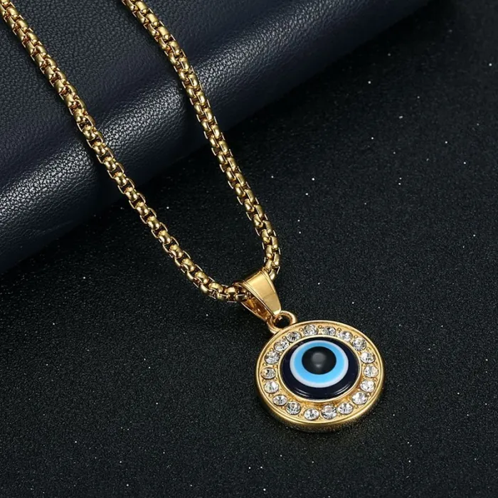 Wholesale Evil Eye Blue Turkish Pendant Necklace | Stainless Steel & Titanium Steel CZ Bulk Supplier & Factory Price