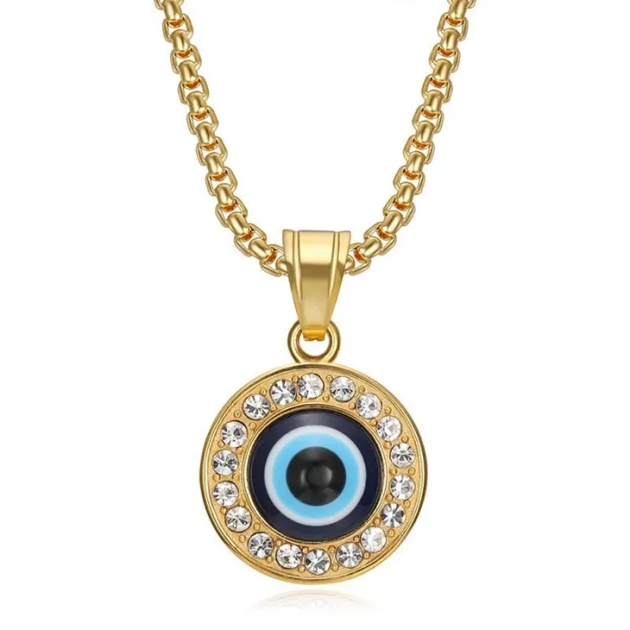 Wholesale Evil Eye Blue Turkish Pendant Necklace | Stainless Steel & Titanium Steel CZ Bulk Supplier & Factory Price