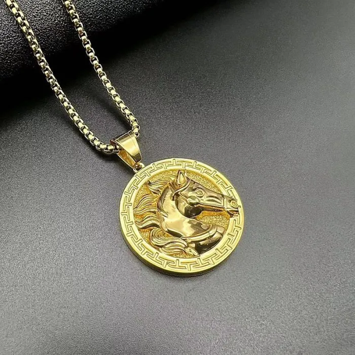 Wholesale Hip Hop Horse Head Pendant Necklace | Stainless Steel Gold Plated Bulk Supplier & Factory Price