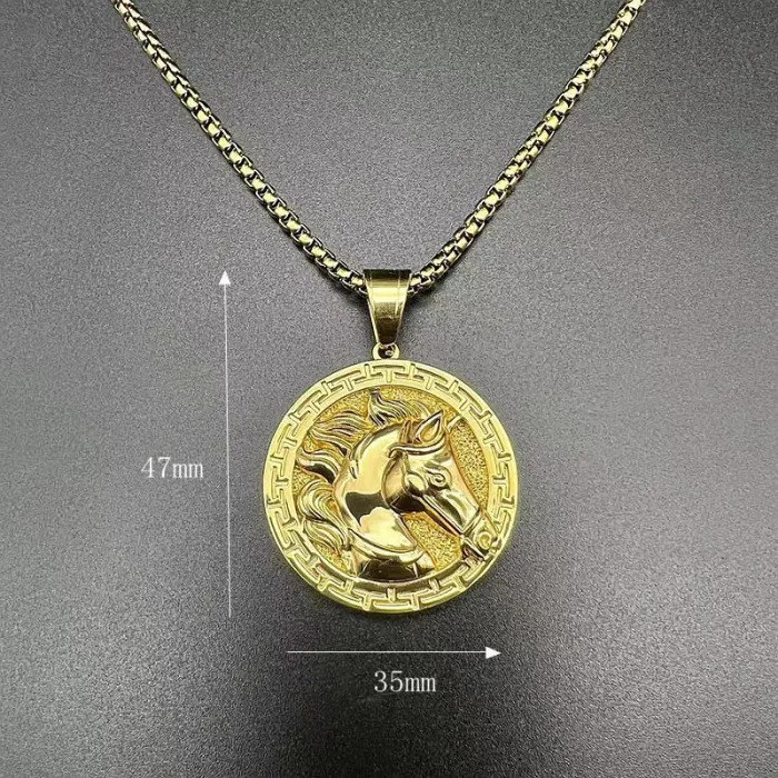 Wholesale Hip Hop Horse Head Pendant Necklace | Stainless Steel Gold Plated Bulk Supplier & Factory Price