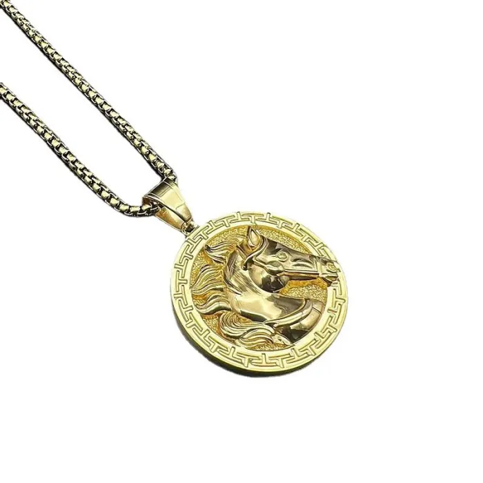 Wholesale Hip Hop Horse Head Pendant Necklace | Stainless Steel Gold Plated Bulk Supplier & Factory Price