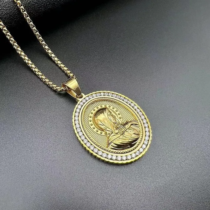 Wholesale Hip Hop Virgin Mary Pendant Necklace | Stainless Steel Gold Plated CZ Bulk Supplier & Factory Price