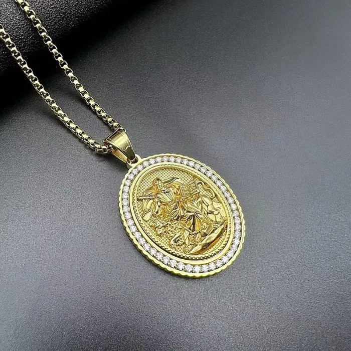 Wholesale Hip Hop Jesus Saint Relief Pendant Necklace | Stainless Steel Gold Plated CZ Bulk Supplier & Factory Price