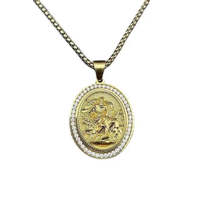 Wholesale Hip Hop Jesus Saint Relief Pendant Necklace | Stainless Steel Gold Plated CZ Bulk Supplier & Factory Price