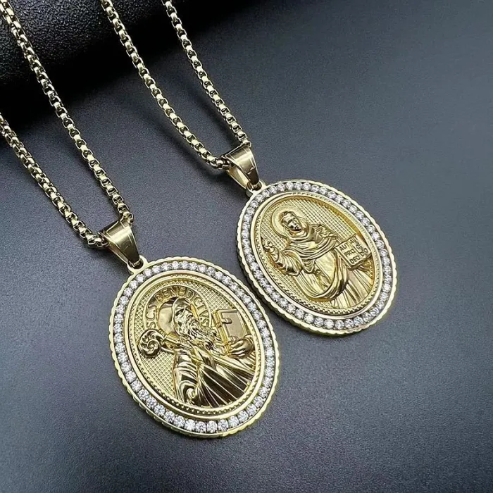 Wholesale Hip Hop Jesus Saint Relief Pendant Necklace | Stainless Steel Gold Plated CZ Bulk Supplier & Factory Price
