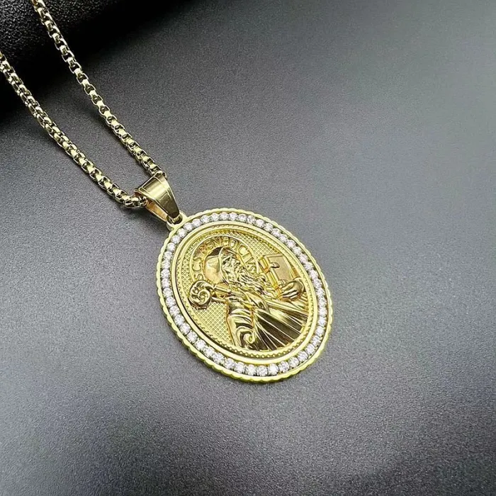 Wholesale Hip Hop Jesus Saint Relief Pendant Necklace | Stainless Steel Gold Plated CZ Bulk Supplier & Factory Price