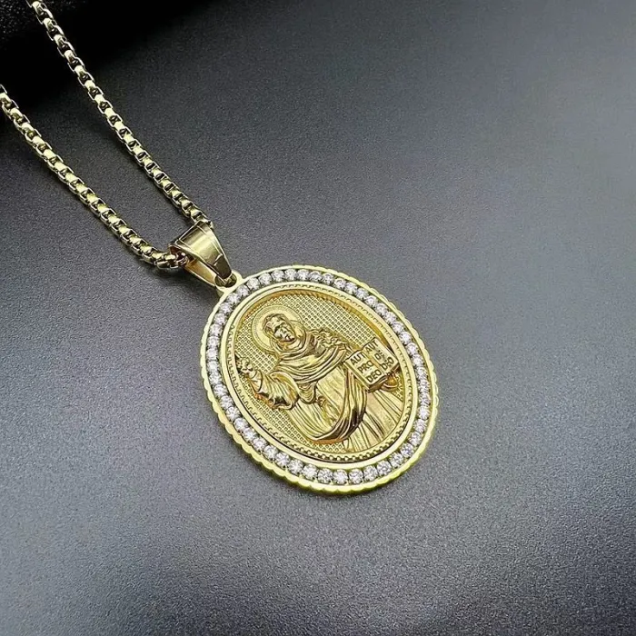 Wholesale Hip Hop Jesus Saint Relief Pendant Necklace | Stainless Steel Gold Plated CZ Bulk Supplier & Factory Price