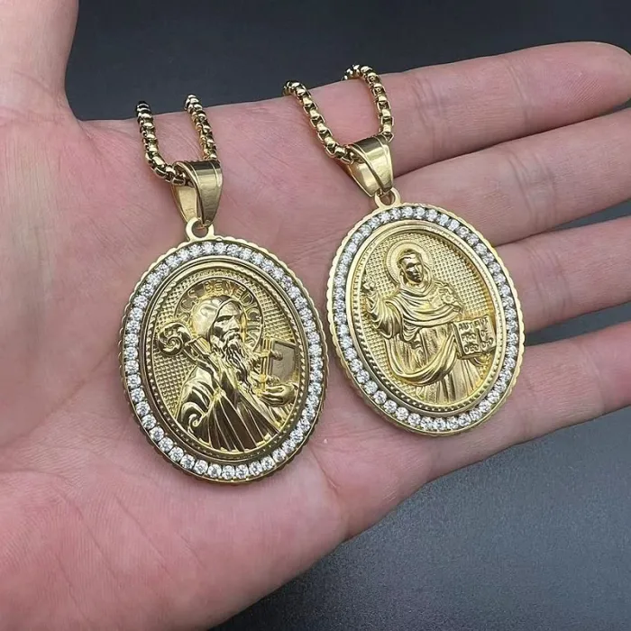 Wholesale Hip Hop Jesus Saint Relief Pendant Necklace | Stainless Steel Gold Plated CZ Bulk Supplier & Factory Price